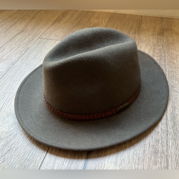 Crushable 100% Wool Green Gray Safari Fedora Travel Hat Braided Band Size 60 - Picture 7 of 16